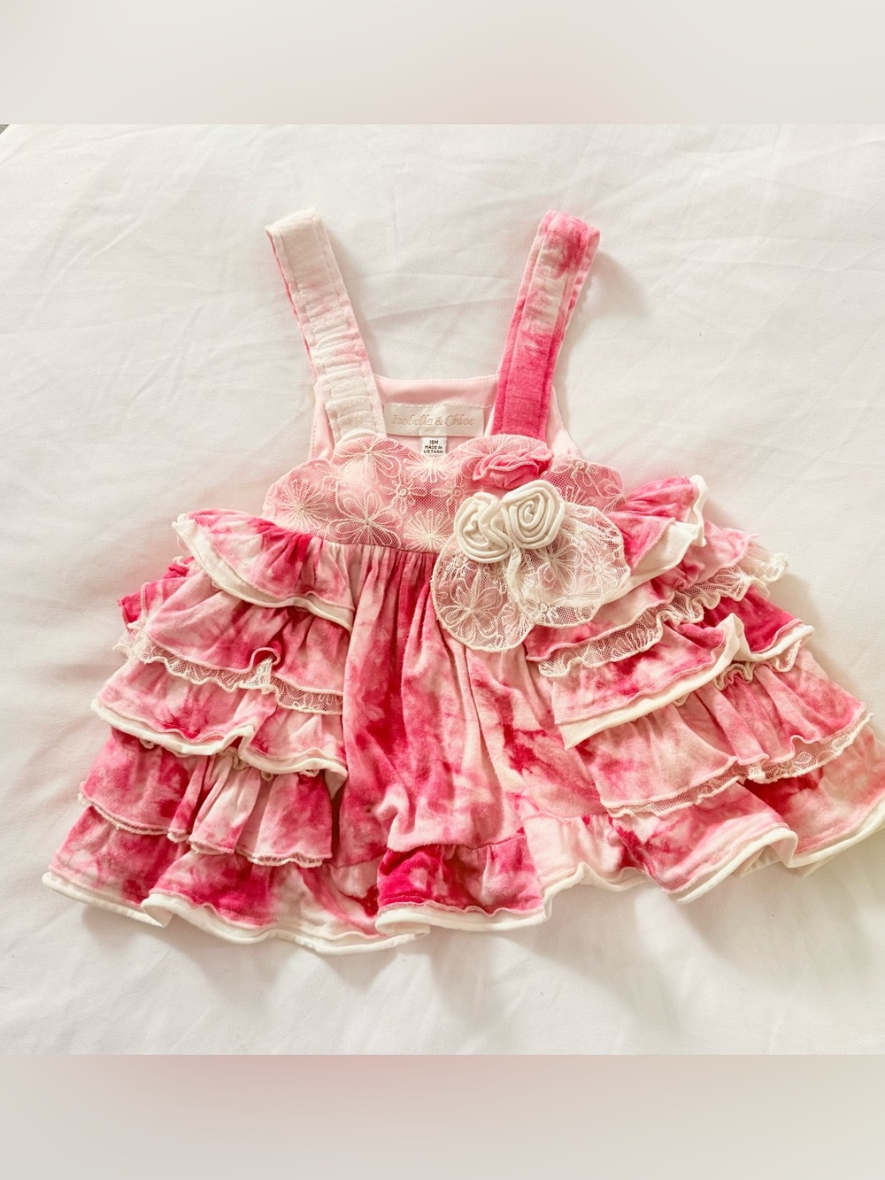 Isobella & Chloe Pink and White Ruffled Tiered Dress